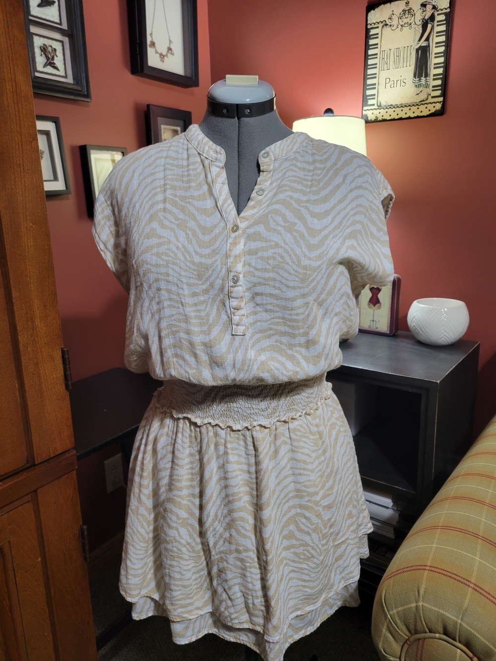 Rails Beige and White Zebra Print Dress